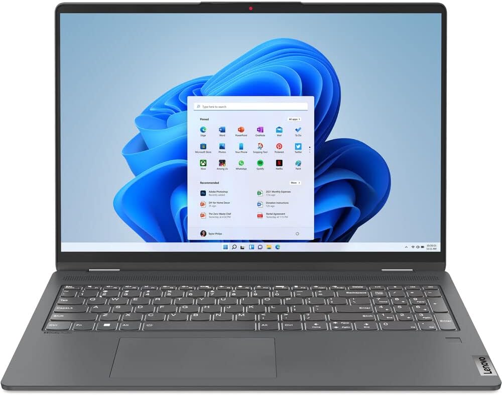 Lenovo 2023 Flex 5 2-in-1 Laptop 16'' 2.5K Touchscreen 12th Intel Core i7-1255U 10-Core Iris Xe Graphics KB FP Reader Win 10 Pro w/RATZK 32GB USB,Storm Grey (82R8)
