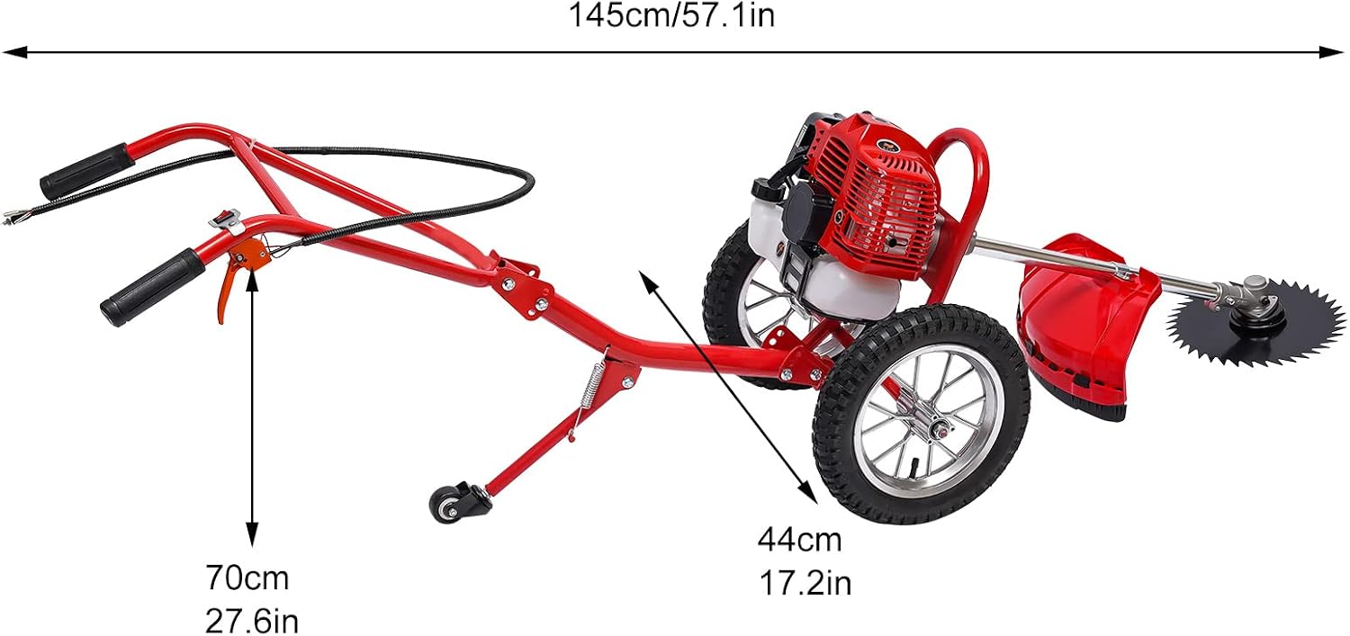 49Cc Gas Powered Hand Push Lawn Mower,2-Stroke Walk Behind Push Lawn Mower, Air-Cooled Cordless Petrol Hedge Trimmers,Rear Wheel Folds and Handle Height Adjustable for Lawn Garden Tree Trimming