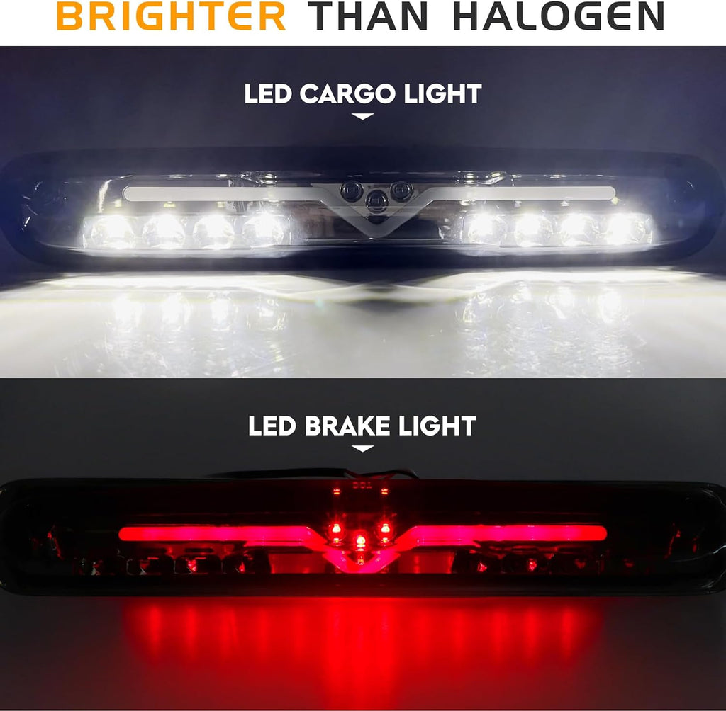 LED Tail Light Assembly + 3rd Brake Light Fit for Chevy Silverado 1500 2500 HD 3500 HD 2007-2014, for GMC Sierra 3500 HD 2008-2014 with Dual Wheel Only, 3Pcs, Smoke Lens