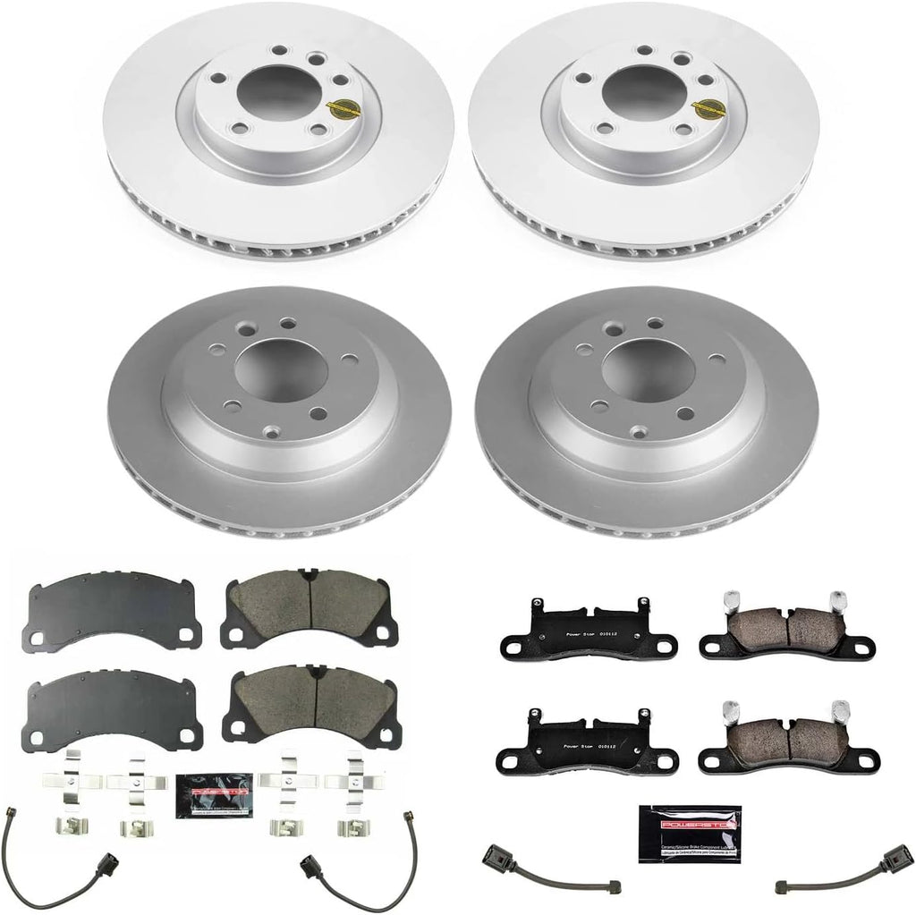 PowerStop Front and Rear Brake Kit for Porsche Cayenne 2013-18 - Fully-Coated Disc Rotors with Z23 Carbon-Fiber Ceramic Brake Pads Upgrade, CRK8516