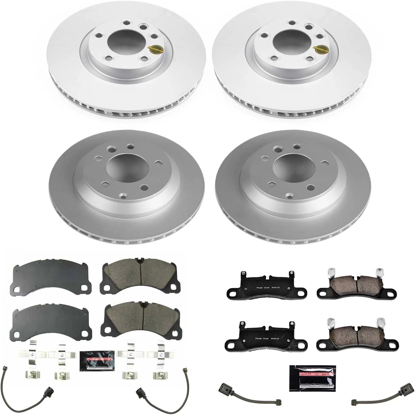 PowerStop Front and Rear Brake Kit for Porsche Cayenne 2013-18 - Fully-Coated Disc Rotors with Z23 Carbon-Fiber Ceramic Brake Pads Upgrade, CRK8516