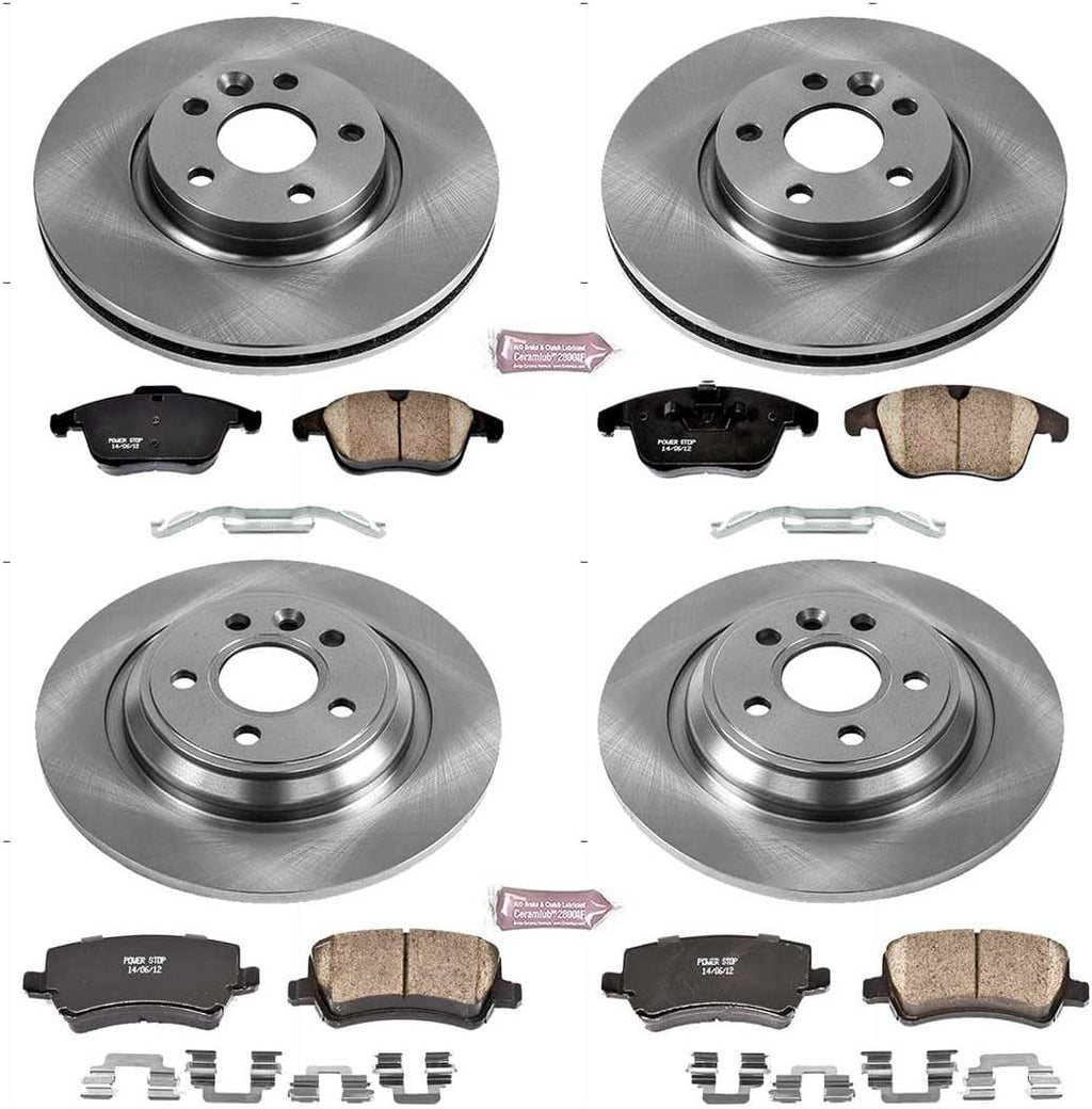 PowerStop Front and Rear Brake Kit for Volvo S60 2015-18 |S80 2015-16 |V60 2015-18 |XC70 2008-16 - Z17 Ceramic Brake Pads & Disc Rotors Replacement, KOE7636