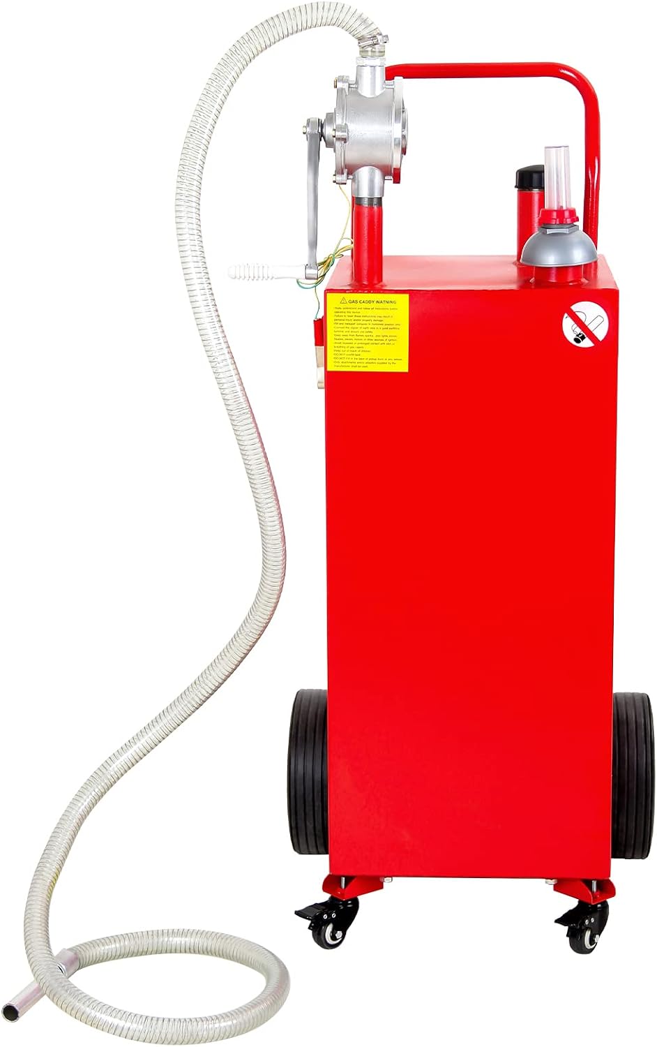 35 Gallon Gas Caddy with Pump, Portable Gas Tank on 4 Wheels, Manual Transfer Pump for Gasoline & Diesel, Large Fuel Storage Tank for Cars, Lawn Mowers, ATVs, Boats