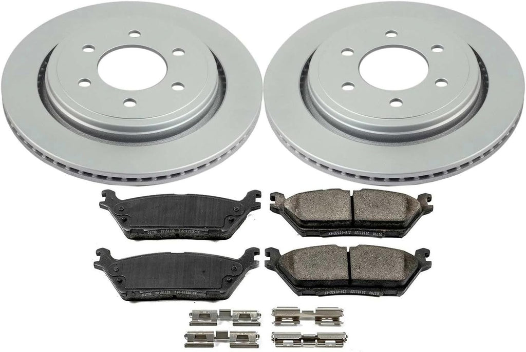 PowerStop Rear Brake Kit for Ford F-150 2015-17 - Fully-Coated Disc Rotors with Z17 Ceramic Brake Pads Replacement, CRK6814