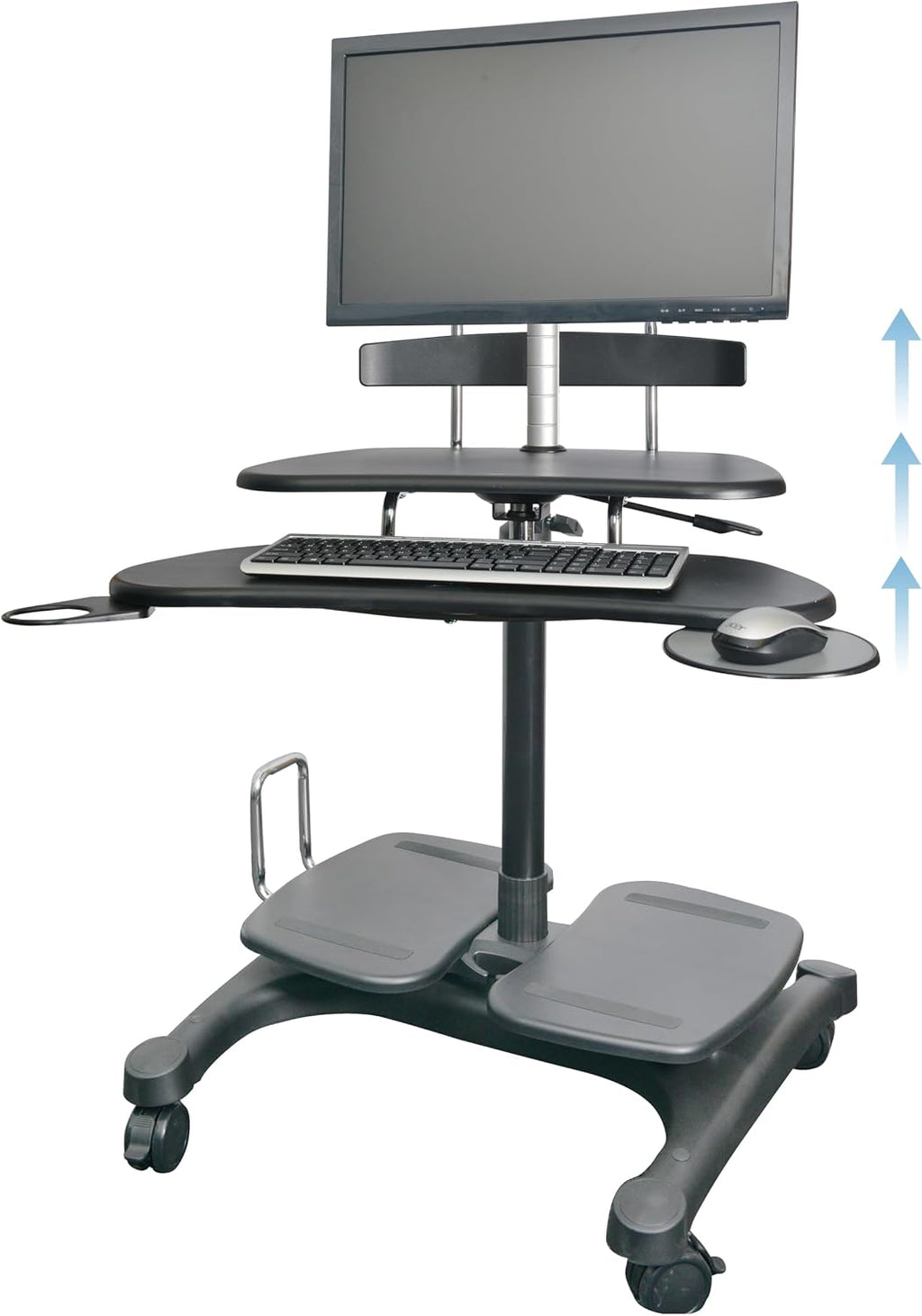 Kantek Mobile Sit Stand Height Adjustable (31'-44.5') PC Cart, Rolling Computer Laptop Workstation, Keyboard Tray, Mouse Tray, Printer, UPS, Monitor Arm,Black,STS240