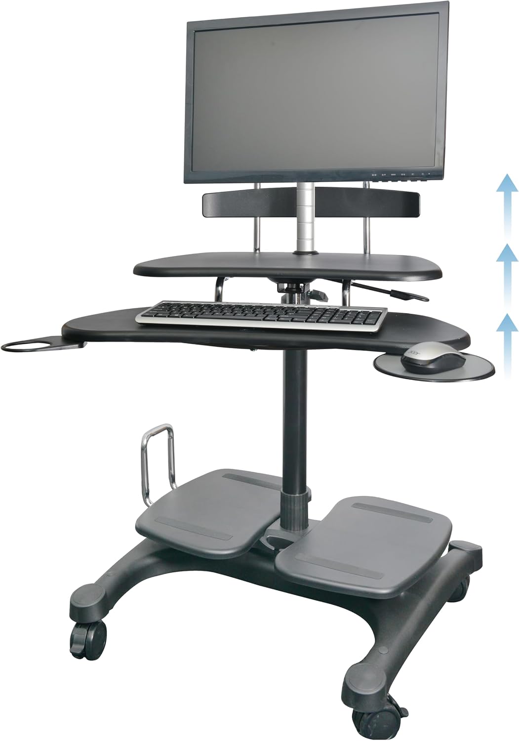 Kantek Mobile Sit Stand Height Adjustable (31'-44.5') PC Cart, Rolling Computer Laptop Workstation, Keyboard Tray, Mouse Tray, Printer, UPS, Monitor Arm,Black,STS240