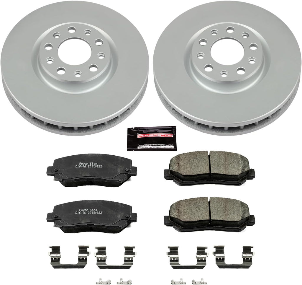 PowerStop Front Brake Kit for Chrysler 200 2015-17 | Dodge Dart 2013-16 - Fully-Coated Disc Rotors with Z17 Ceramic Brake Pads Replacement, CRK6372