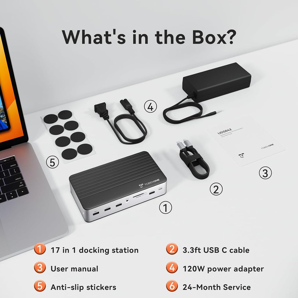TobenONE DisplayLink Docking Station 3 Monitors with 3 HDMI(4K@60Hz), USB C Docking Station with 120W Charger, for MacBook Pro/Air, Thunderbolt 4/3, USB-C Windows(2 DP, 6 USB, Ethernet, SD/Micro SD)
