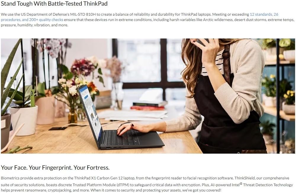 Lenovo Gen 12 ThinkPad X1 Carbon Laptop with Intel Ultra 7 155U Processor, 14' WUXGA 100% sRGB Touchscreen, 32GB 6400MHz RAM, 512GB Gen4 Performance SSD, FHD+ IR+ RGB Camera, and Windows 11 Pro