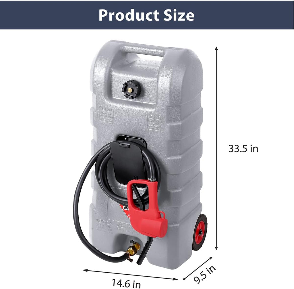 15 Gallon Fuel Caddy – Portable Diesel & Gasoline Tank with Manual Siphon Pump, 10ft Delivery Hose & Wheels for Cars, Boats, ATVs & Lawn Mowers - Grey