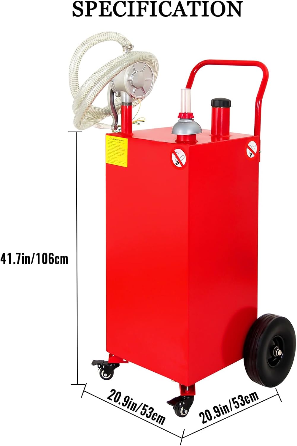 35 Gallon Gas Caddy with Pump, Portable Gas Tank on 4 Wheels, Manual Transfer Pump for Gasoline & Diesel, Large Fuel Storage Tank for Cars, Lawn Mowers, ATVs, Boats
