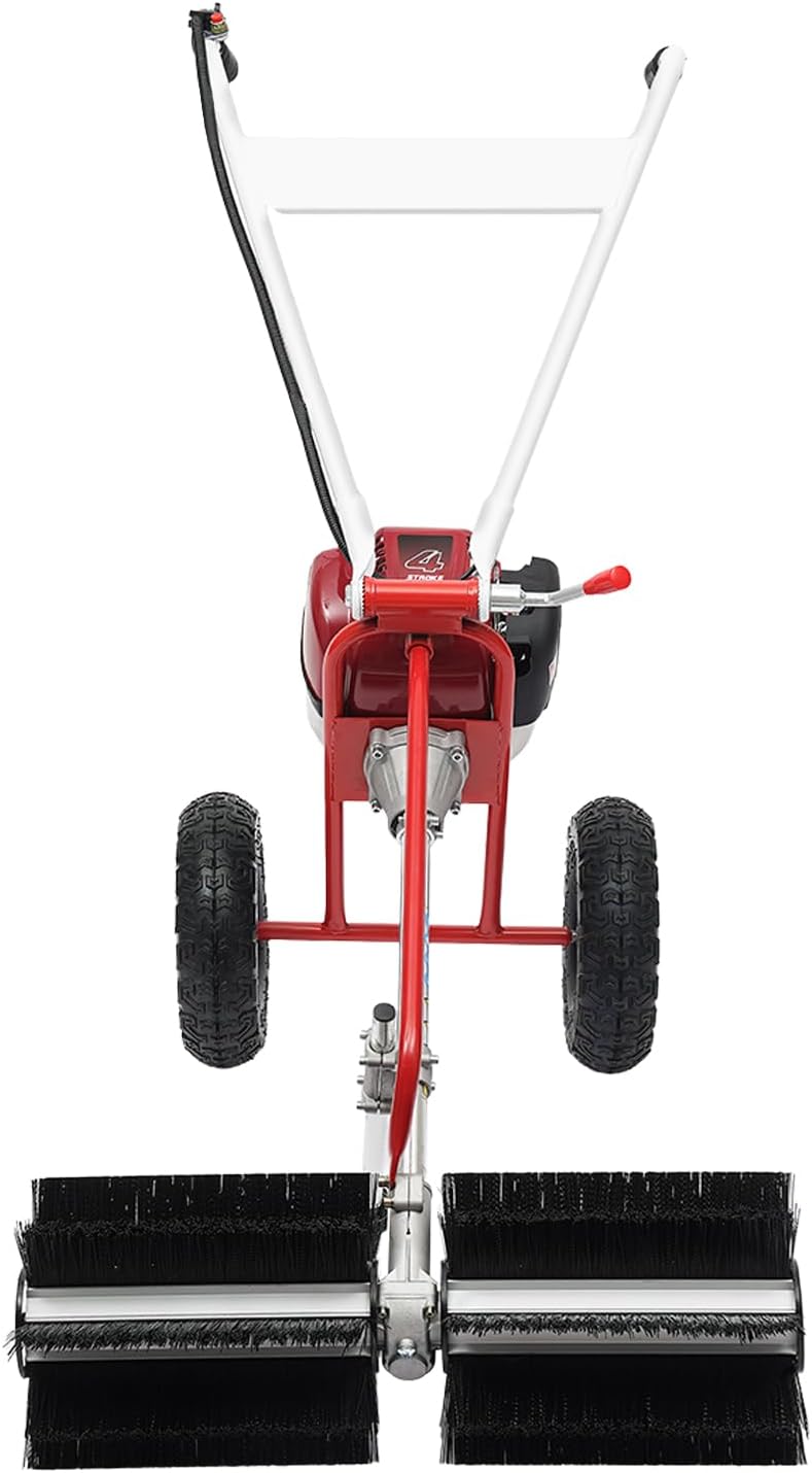 Gas Power Broom 37.CC 2.3HP 4 Stroke Gasoline Powered Artificial Lawn Sweeper Walk-Behind Outdoor Hand Push Sweeper, for Dirt Grass Leaves Lawn Debris Artificial Turf Snow Cleaning