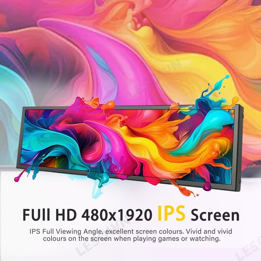 8.8 inch Small Mini Touchscreen Monitor 480x1920 IPS USB Type C Long Stretched Bar 600cd/m2 High Brightness Adjustable Strip Display for Windows Computer PC Sub Screen
