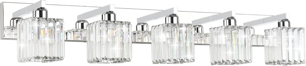 Aipsun Bathroom Light Fixtures Modern Vanity Light for Bathroom Crystal Chrome Vanity Light 5 Light (Exclude Bulb)