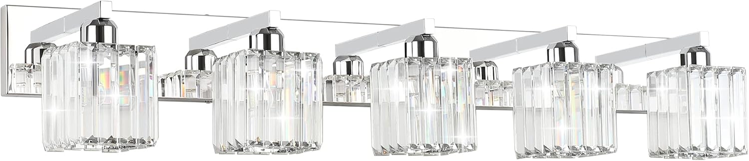 Aipsun Bathroom Light Fixtures Modern Vanity Light for Bathroom Crystal Chrome Vanity Light 5 Light (Exclude Bulb)