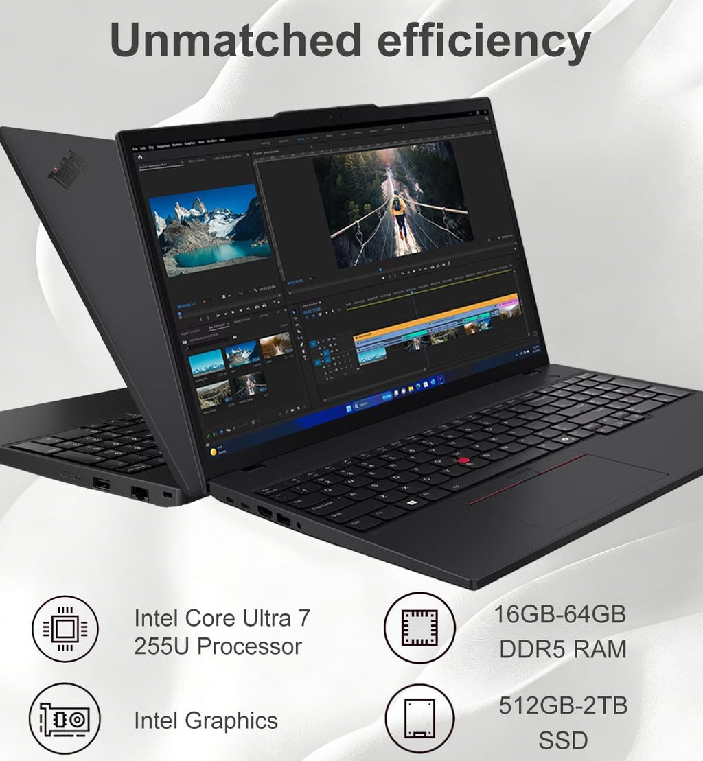 Lenovo ThinkPad T16 G4 Business AI Laptop, 16' FHD+, Intel 12-Core Ultra 7 255U (> i7-1355U), Thunderbolt 4, 5MP Webcam, IST Computer Customized 16GB/32GB/64GB DDR5 RAM, 512GB/1TB/2TB SSD, Win 11 Pro