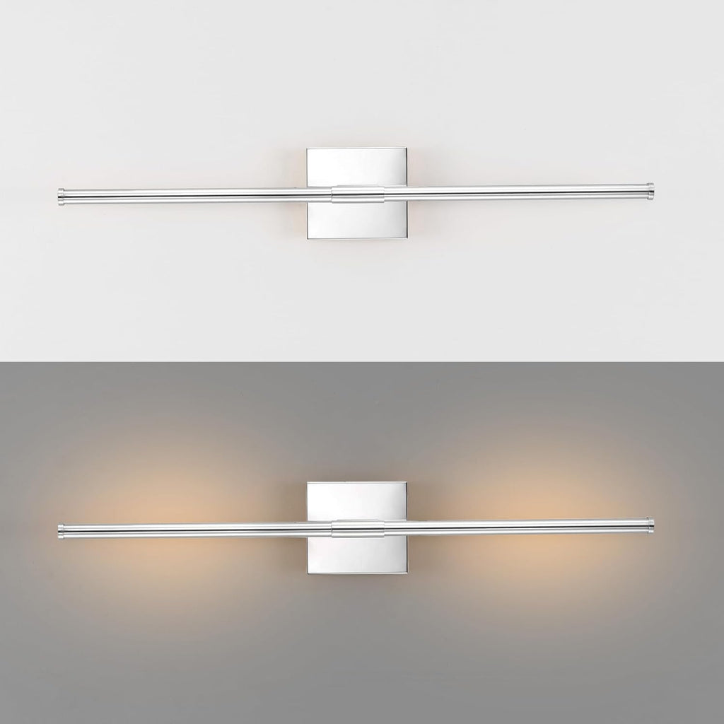 JONATHAN Y 28' Chrome Modern Dimmable Integrated LED Wall Sconce, Metal Vanity Light for Bathroom Mirror Bedroom Hallway, Sleek Hardwired Wall Lamp Fixture, 3000K (JYL7022A-SET2)