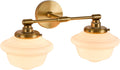 FCTWAKS 2-Light Vintage Bathroom Vanity Light, Schoolhouse Light Fixture - Brushed Gold with Milk Glass Shades, Modern Farmhouse Wall Sconce