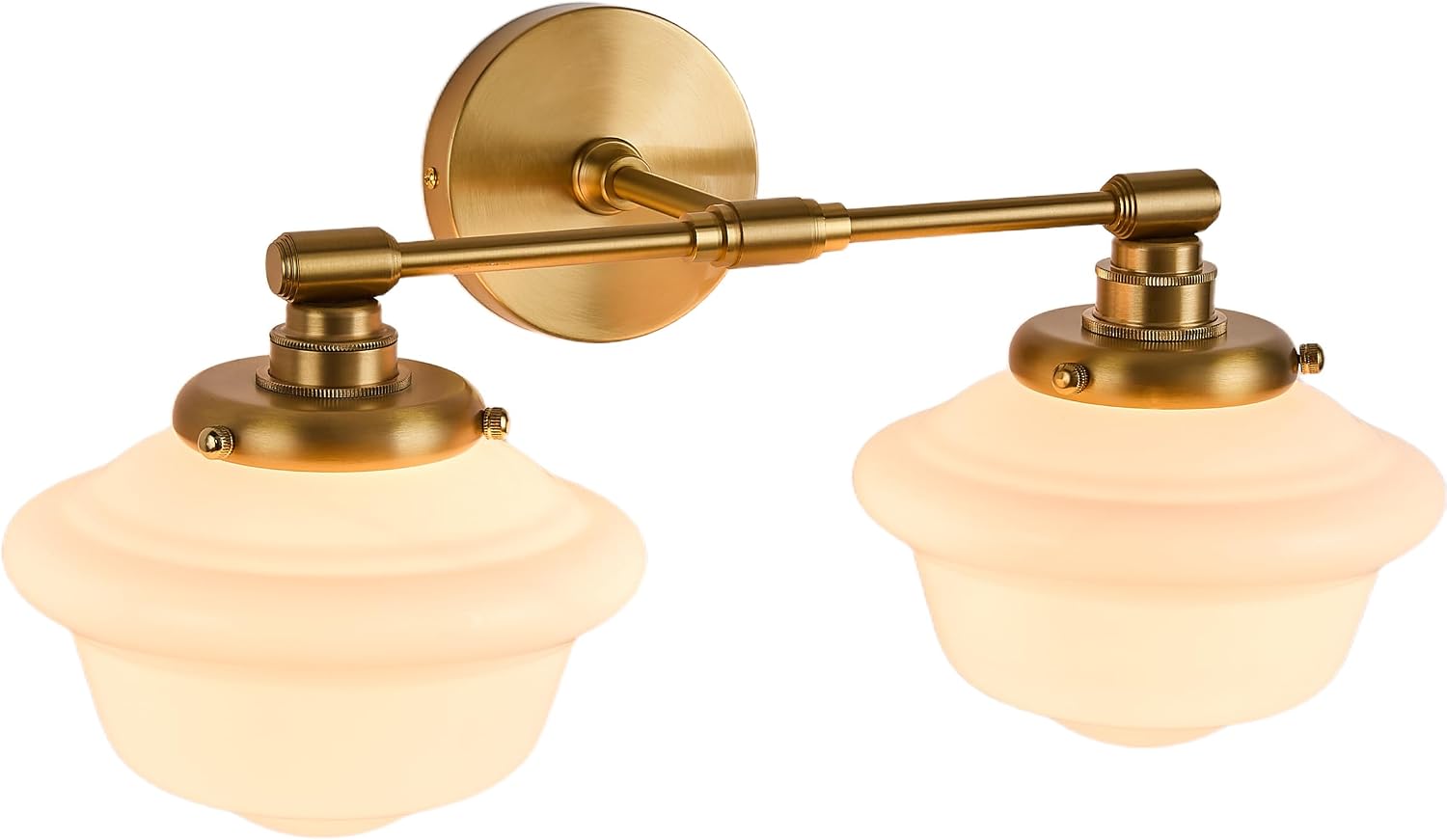 FCTWAKS 2-Light Vintage Bathroom Vanity Light, Schoolhouse Light Fixture - Brushed Gold with Milk Glass Shades, Modern Farmhouse Wall Sconce