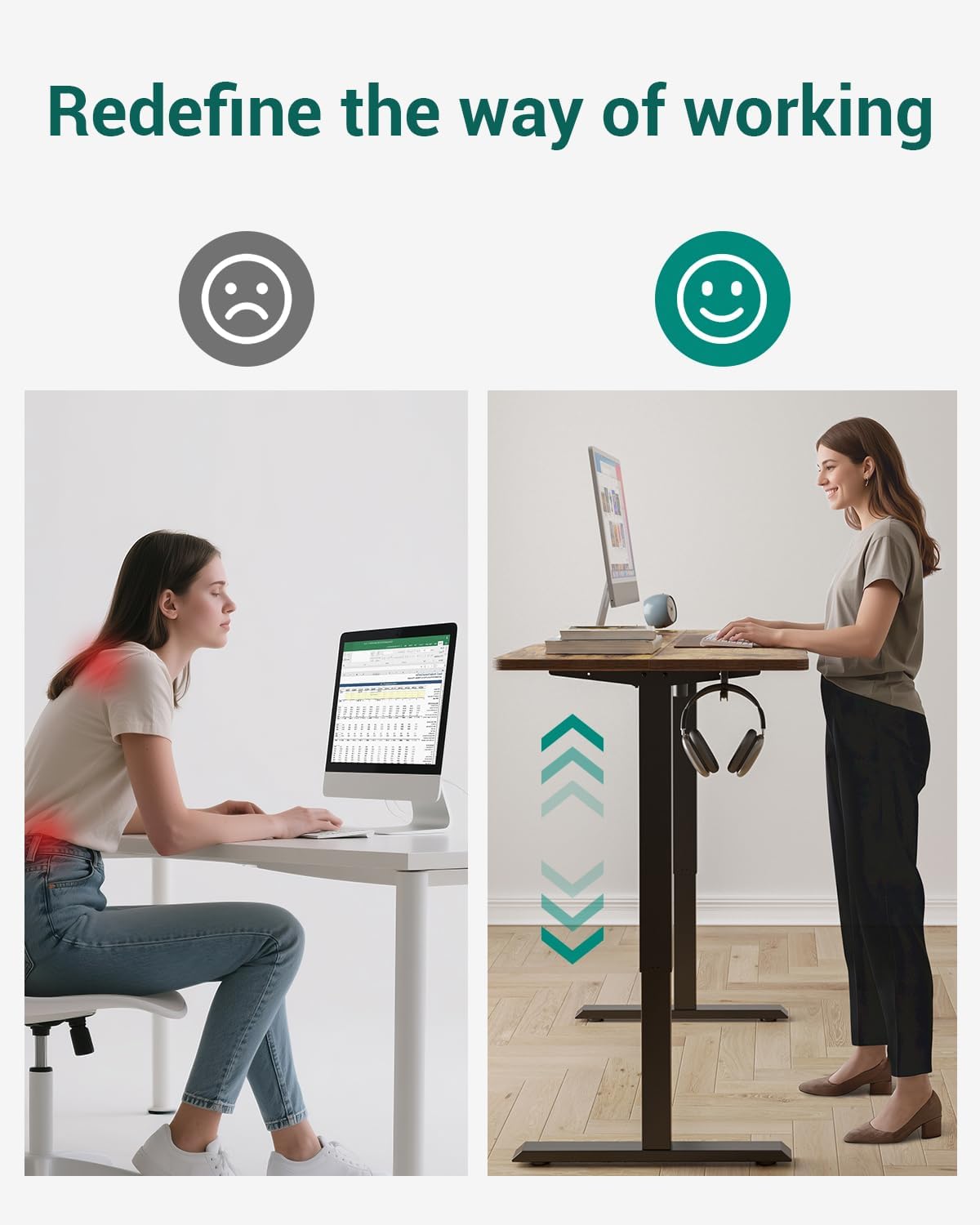 CubiCubi Electric Standing Desk, 55 x 24 Inches Height Adjustable Sit Stand Desk, Ergonomic Home Office Computer Workstation, Rustic Brown