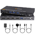 KCEVE Triple Monitor KVM Switch for 1 Laptop 1 Desktop, USB 3.1 KVM Switch 3 Monitors 2 Computer USB C HDMI DP Share 4 USB Device, 100W PD, 4K@60Hz, MST, Wired Remote(4K USB C DP HDMI 2 in 3 Out KVM)