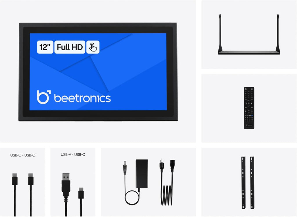 Beetronics 12 Inch Touchscreen Monitor | Full HD 1080p | 12TS7M – Industrial-Grade, Professional 10-Point Multi Touch Display for PC, Mac, Linux – HDMI, DisplayPort, USB-C, VGA Inputs