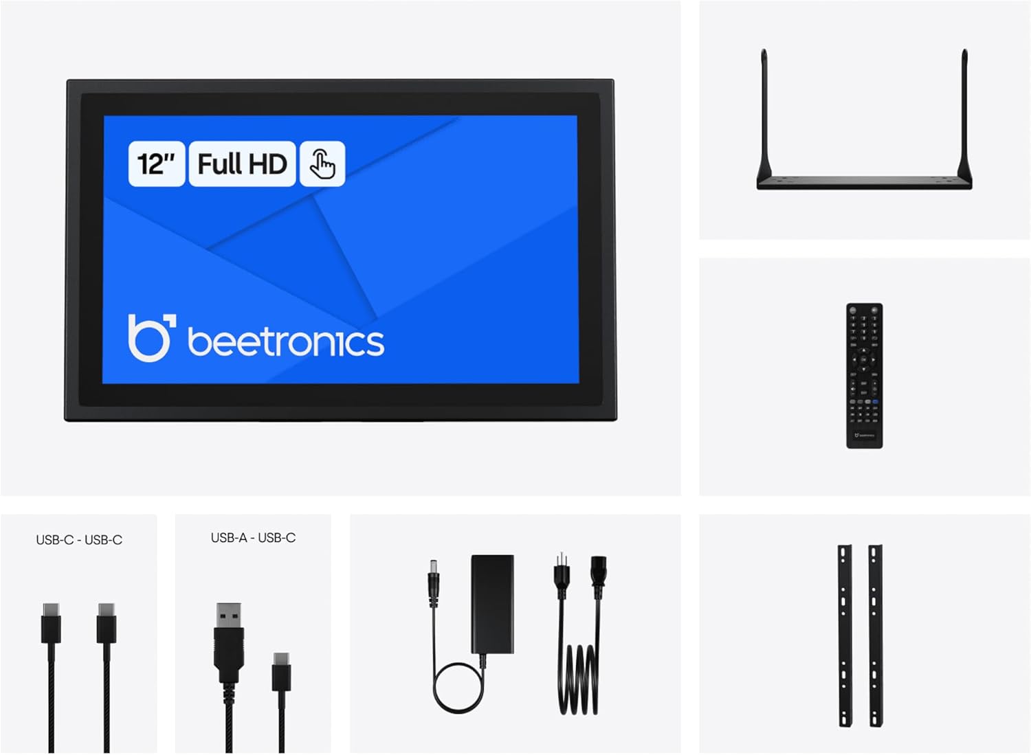 Beetronics 12 Inch Touchscreen Monitor | Full HD 1080p | 12TS7M – Industrial-Grade, Professional 10-Point Multi Touch Display for PC, Mac, Linux – HDMI, DisplayPort, USB-C, VGA Inputs