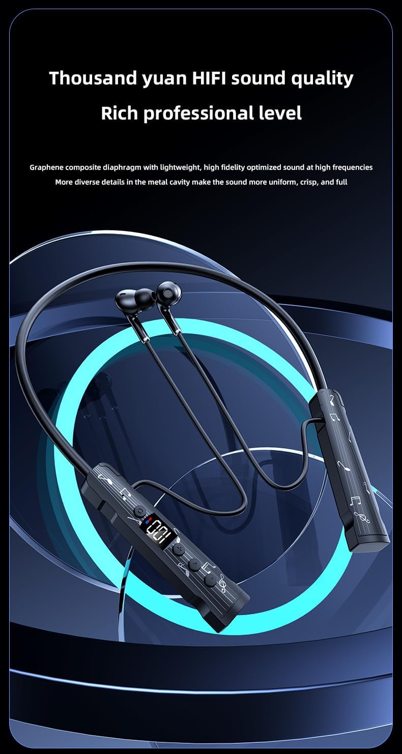 Wireless Earbuds Neckband Bluetooth 5.4 Headphones,Pop Up Memory Card Slot & Noise Cancelling Mic,HiFi Stereo Deep Bass Earphones Single Battery Life 50H for Sports/Music/Phone Call,Black
