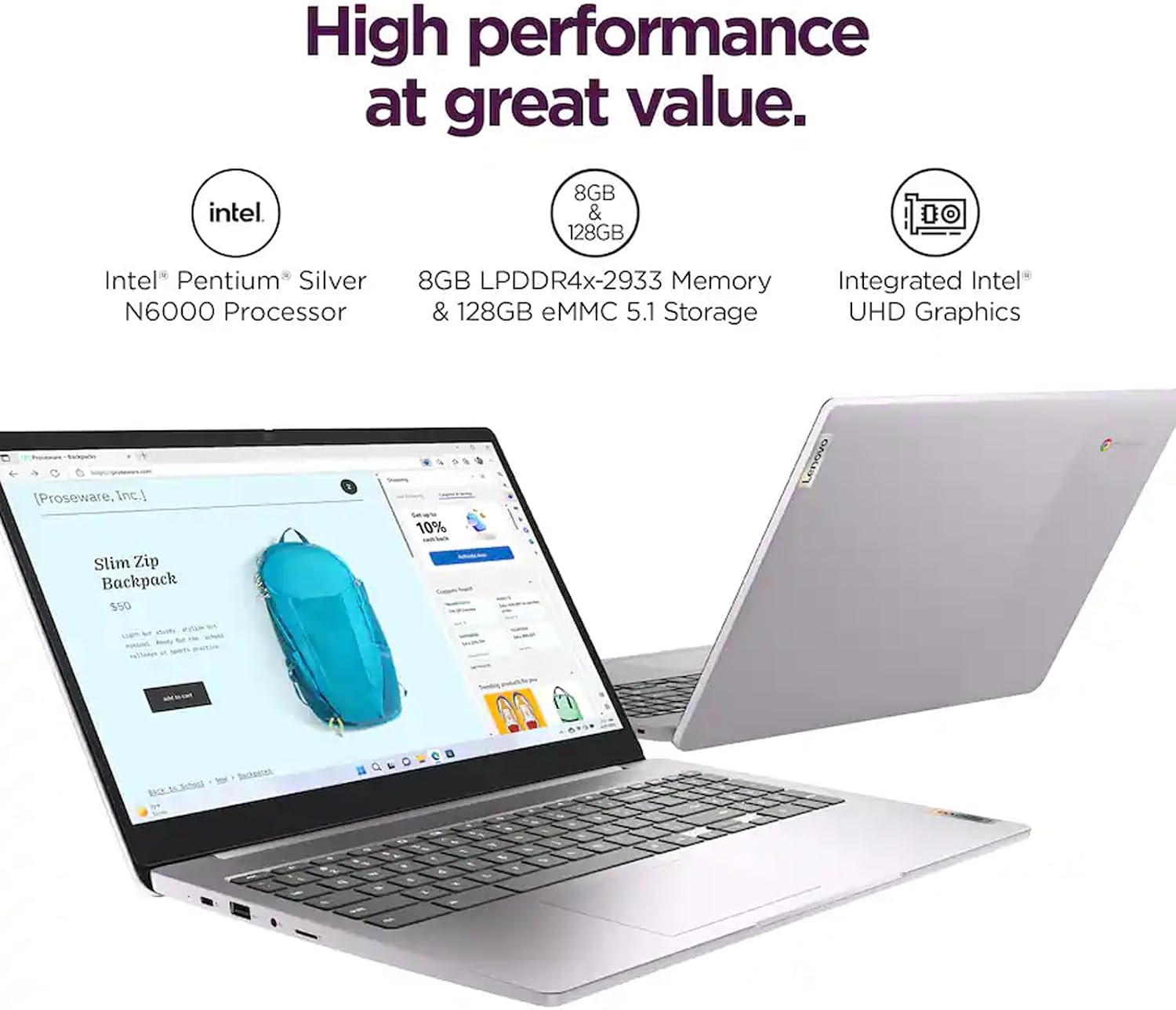 Lenovo IdeaPad 3i Chromebook Laptop, 15.6'' FHD (1920 x 1080) Touchscreen, 4-Core Intel Pentium Silver N6000, 8GB LPDDR4x, 256GB (128GB eMMC+128GB SD Card), Wi-Fi 6, Arctic Grey, EAT Mouse Pad