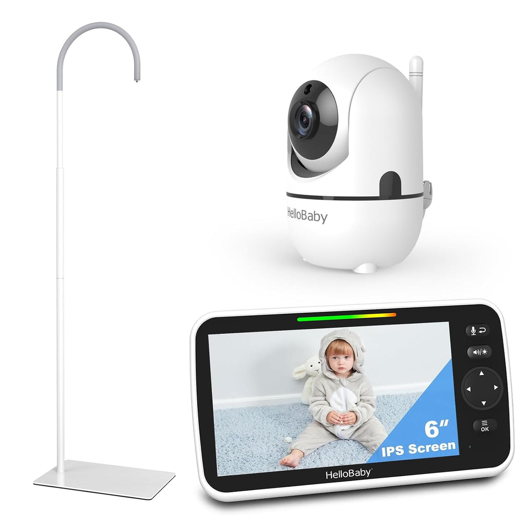 HelloBaby 6'' World First IPS 30H Battery Split-Screen Video Baby Monitor with Camera and Audio, No WiFi, Pan-Tilt-Zoom, VOX, 2-Way Talk, Night Vision, 8 Lullabies, 1000ft, for New Parents/Elderly
