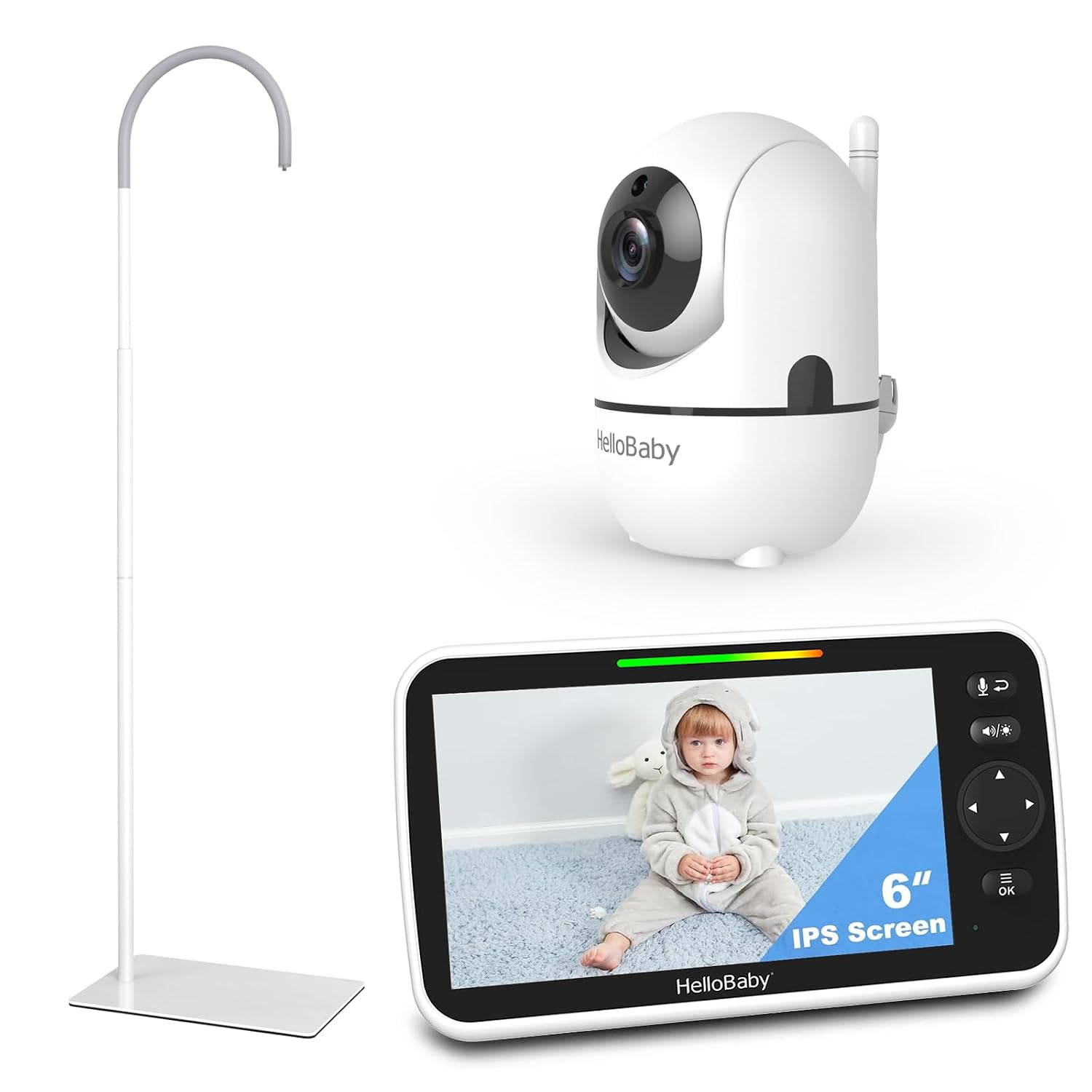 HelloBaby 6'' World First IPS 30H Battery Split-Screen Video Baby Monitor with Camera and Audio, No WiFi, Pan-Tilt-Zoom, VOX, 2-Way Talk, Night Vision, 8 Lullabies, 1000ft, for New Parents/Elderly