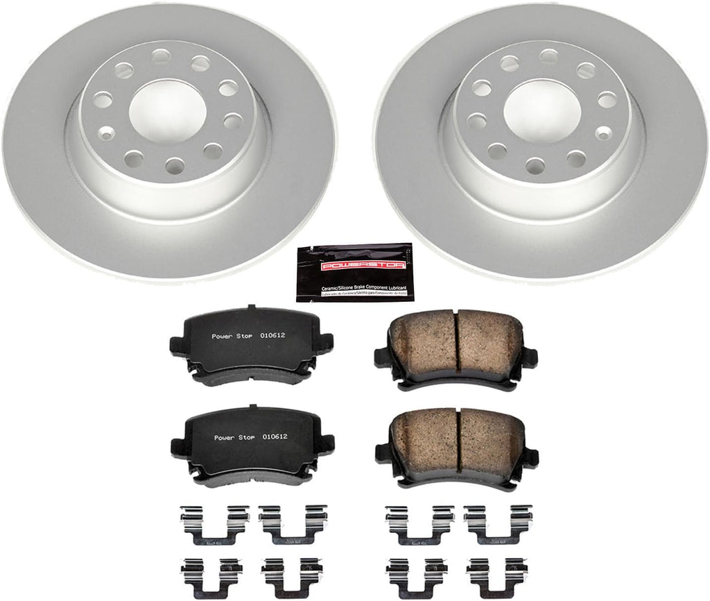 PowerStop Rear Brake Kit for Audi A3 2006-09 |A3 Quattro 2006-09 |Volkswagen GTI 2006-10 |Jetta 2006-10 - Fully-Coated Disc Rotors with Z23 Carbon-Fiber Ceramic Brake Pads Upgrade, CRK2261