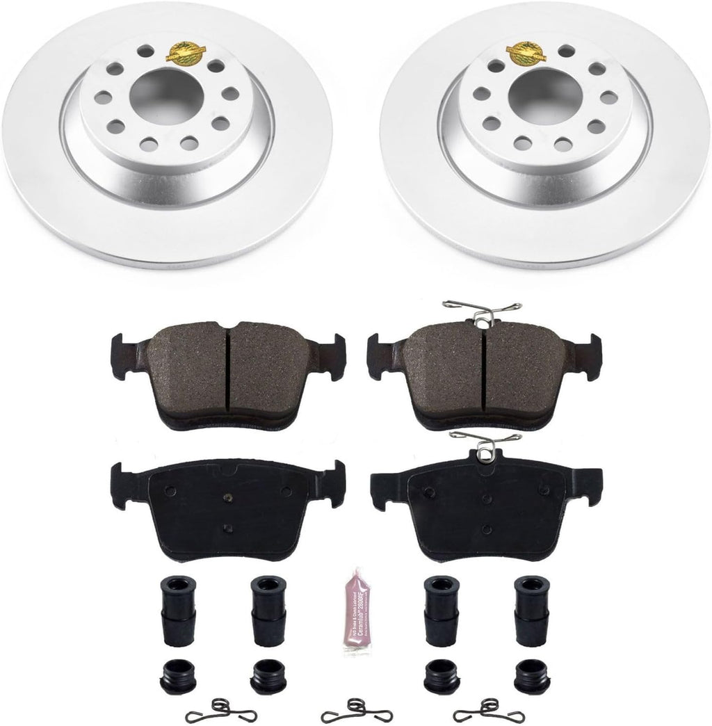 PowerStop Rear Brake Kit for Audi Q3 2022-25 |TT Quattro 2016-23 |Volkswagen Jetta 2019-20 |Tiguan 2018-24 - Fully-Coated Disc Rotors with Z23 Carbon-Fiber Ceramic Brake Pads Upgrade, CRK7176