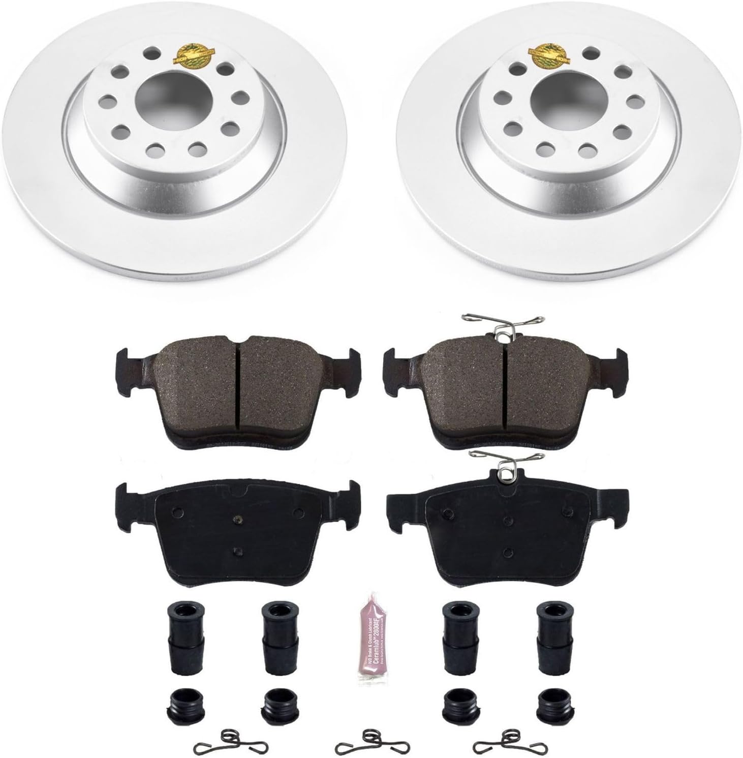 PowerStop Rear Brake Kit for Audi Q3 2022-25 |TT Quattro 2016-23 |Volkswagen Jetta 2019-20 |Tiguan 2018-24 - Fully-Coated Disc Rotors with Z23 Carbon-Fiber Ceramic Brake Pads Upgrade, CRK7176