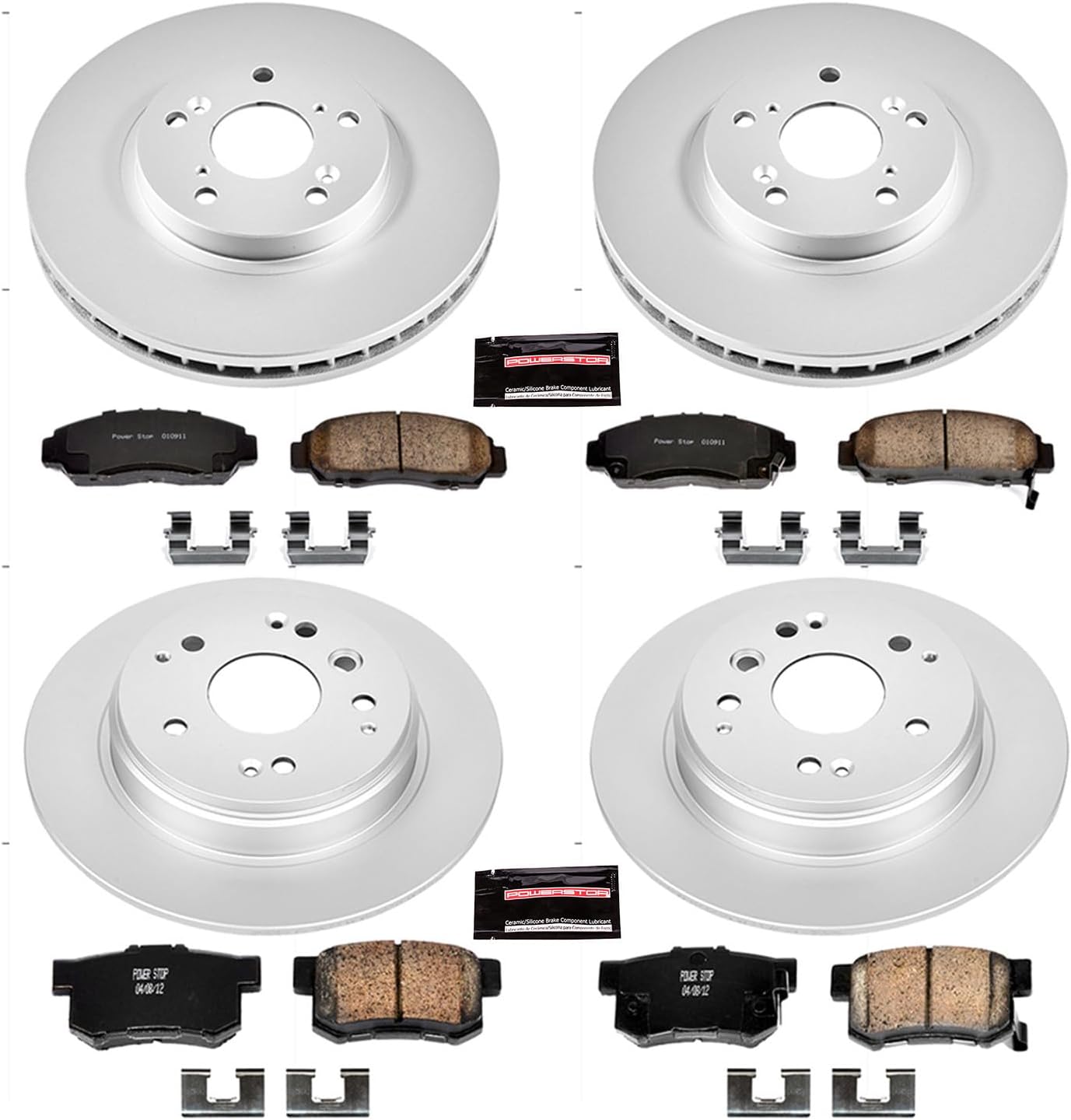 PowerStop Front and Rear Brake Kit for Acura TL 2004-08 - Fully-Coated Disc Rotors with Z17 Ceramic Brake Pads Replacement, CRK2298