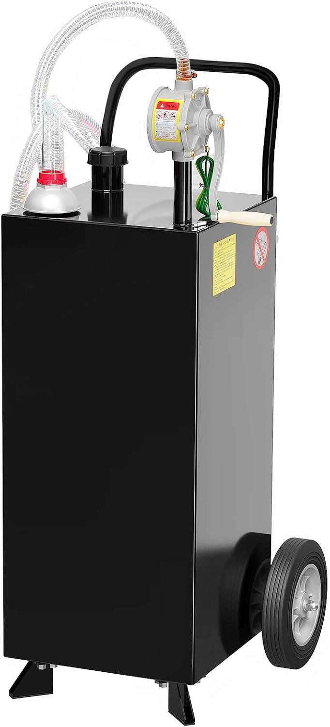 30 Gallon Diesel Fuel Transfer Tank with Manual Pump, Heavy-Duty Steel Gas Caddy on 2 Wheels, 10 Ft Kink-Free Hose & Nozzle, Portable Fuel Tank for Tractors, Generators, Lawn Mowers, ATVs