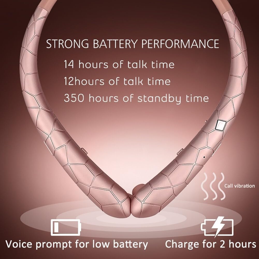 Neckband Bluetooth Headphones Wireless Neckband Earphones Auto Retractable Earbuds with 18 Hours of Music,Sports Waterproof Earphone,Noise Cancelling with Mic for Running Workout,Pink