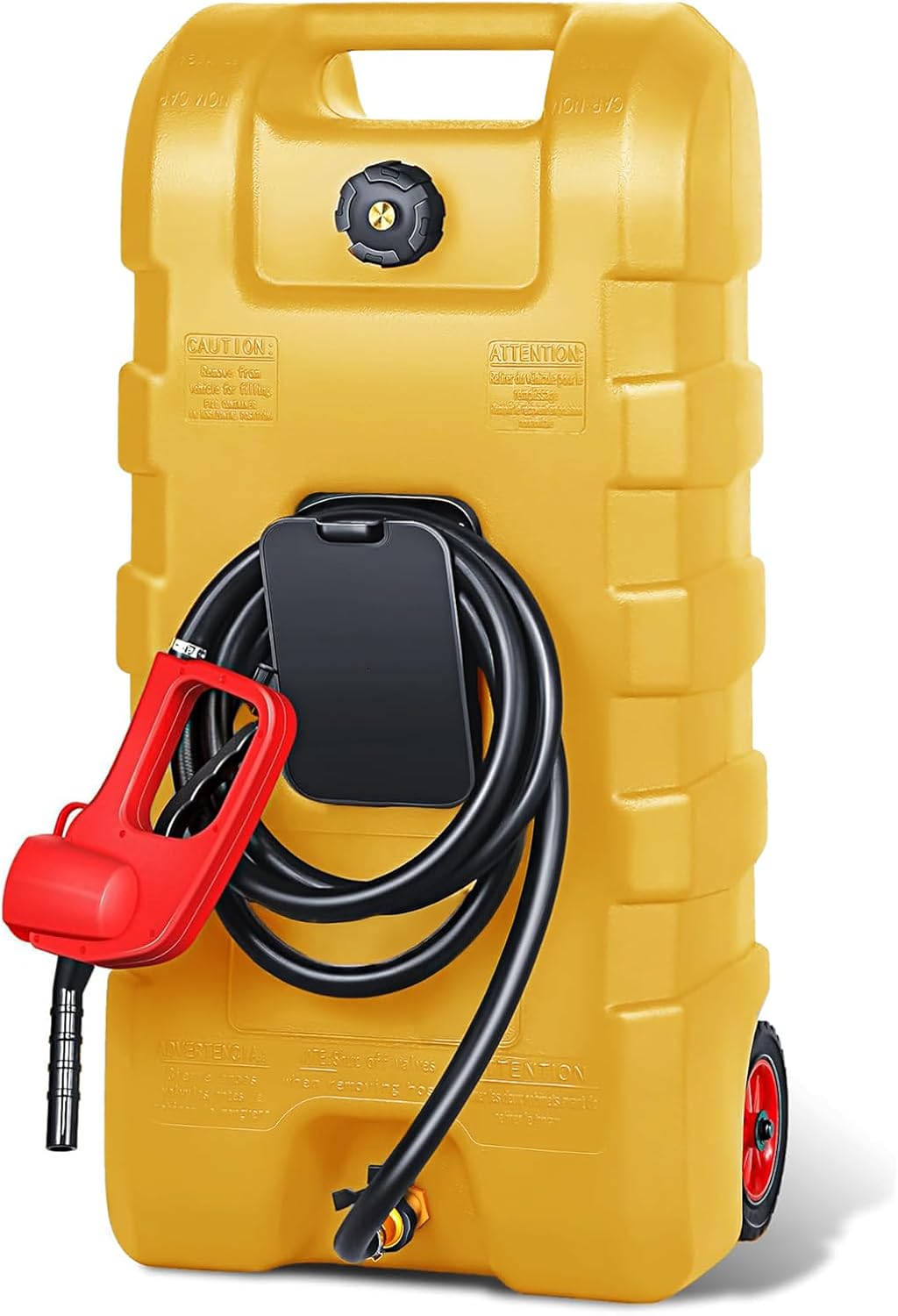 15 Gallon Portable Gas Caddy with Casters,Portable Fuel Tank with Fluid Transfer Siphon Pump&10Ft Delivery Hose,Diesel Storage Can on-Wheels for Cars, Lawn Mowers,Boats,Container Caddy Can