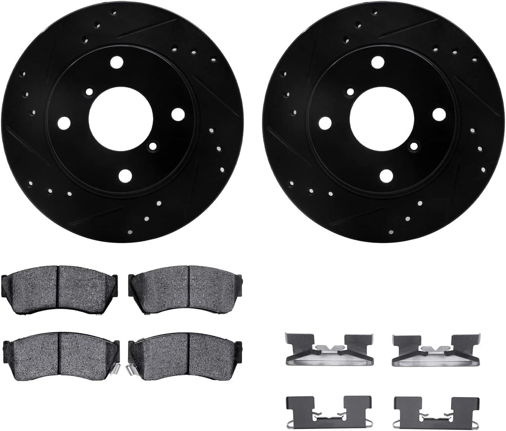 Dynamic Friction Company Front Brake Kit Fits 2011-2019 Ford Fiesta| 5000 Advanced Pads, Drilled Slotted Rotors| Hardware| 10.2' Front