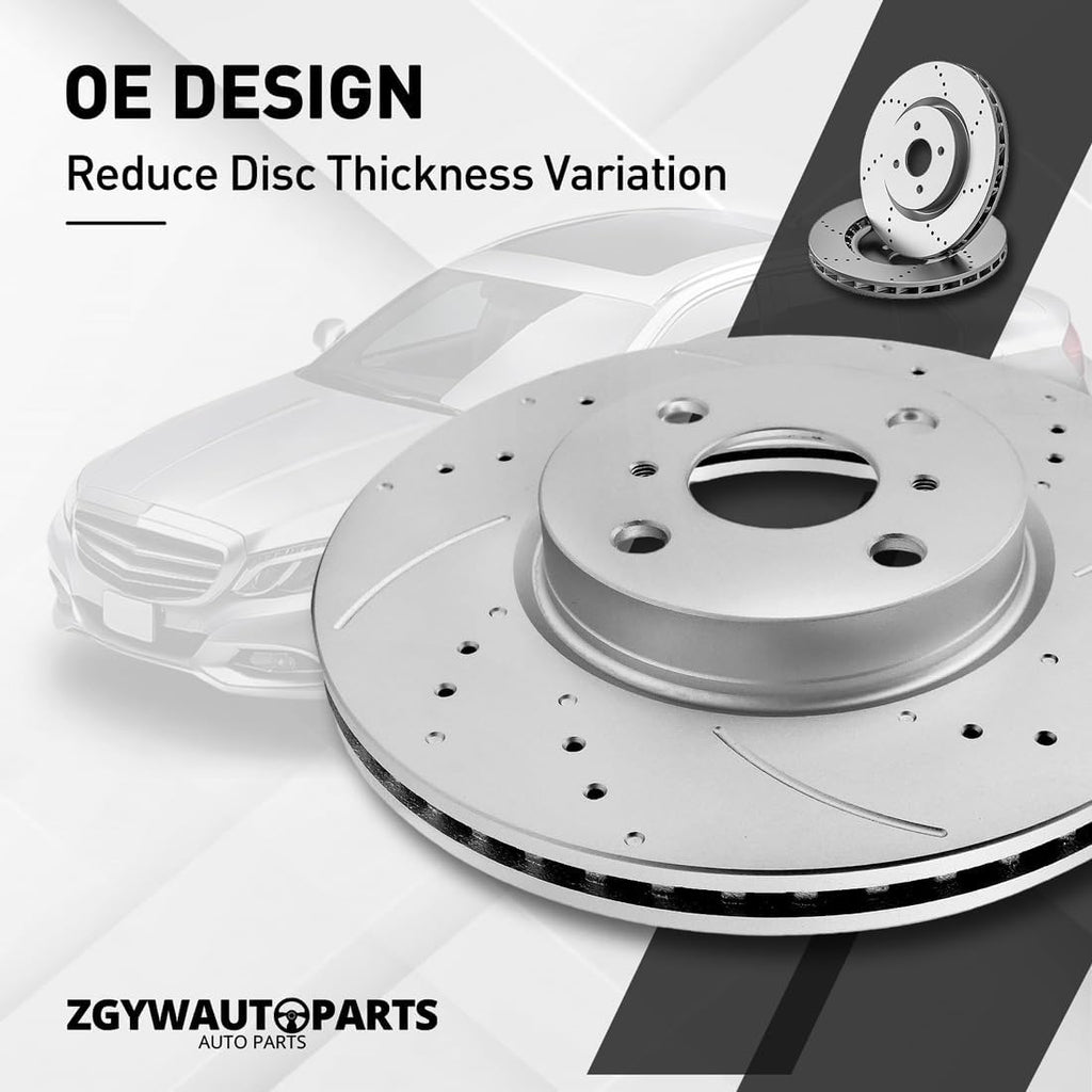 Front Brake Pads and Rotors Kit for Ford Fiesta 2011 2012 2013 2014 2015 2016 2017 2018 2019 257.9mm 10.2in Front G-Coated Drilled and Slotted Rotors Ceramic Brake Pads Replace# 54176 & D1454-8653