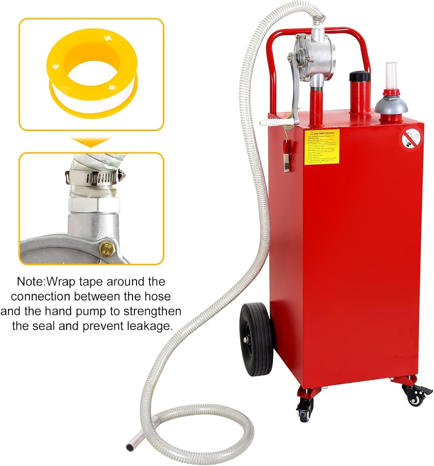 Gas Caddy Fuel Tank Gasoline container Diesel portable gas tank w/pump Rolling & Solid Rubber Wheels for Weeder,Snow blower,Pickup truck,ATV,Water Scooter,Yacht,UTV,Motorcycle (30 Gallon Red)