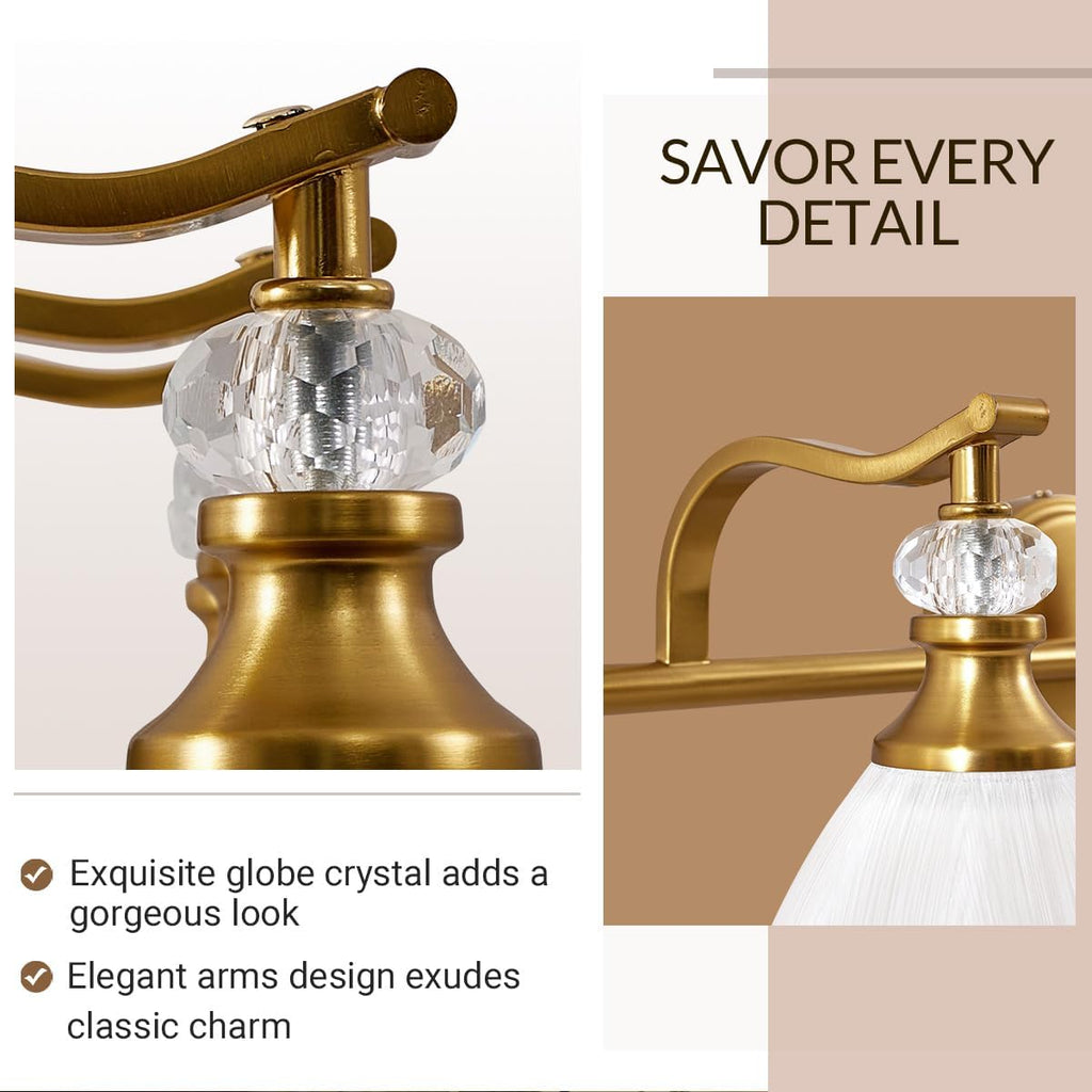 ANDY STAR Brushed Gold Vanity Light, 4-Light Bathroom Light Fixtures, Vintage Wall Lamp with Bell Shaped Frosted Lampshade, 27.8 Inch Bathroom Lighting Fixtures Over Mirror, (Bulbs Not Included)