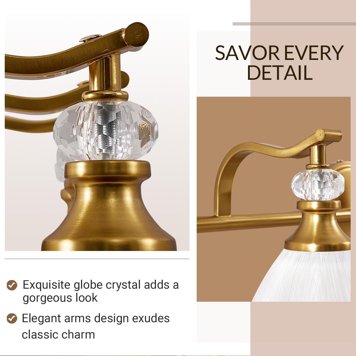 ANDY STAR Brushed Gold Vanity Light, 4-Light Bathroom Light Fixtures, Vintage Wall Lamp with Bell Shaped Frosted Lampshade, 27.8 Inch Bathroom Lighting Fixtures Over Mirror, (Bulbs Not Included)