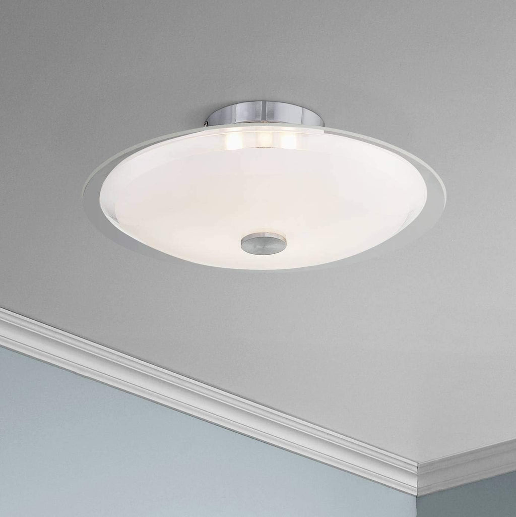 Possini Euro Design Glass Disk Modern Ceiling Light Semi-Flush Mount Fixture Chrome 15' Wide Clear Frosted Shade for House Bedroom Hallway Living Room Bathroom Dining Kitchen
