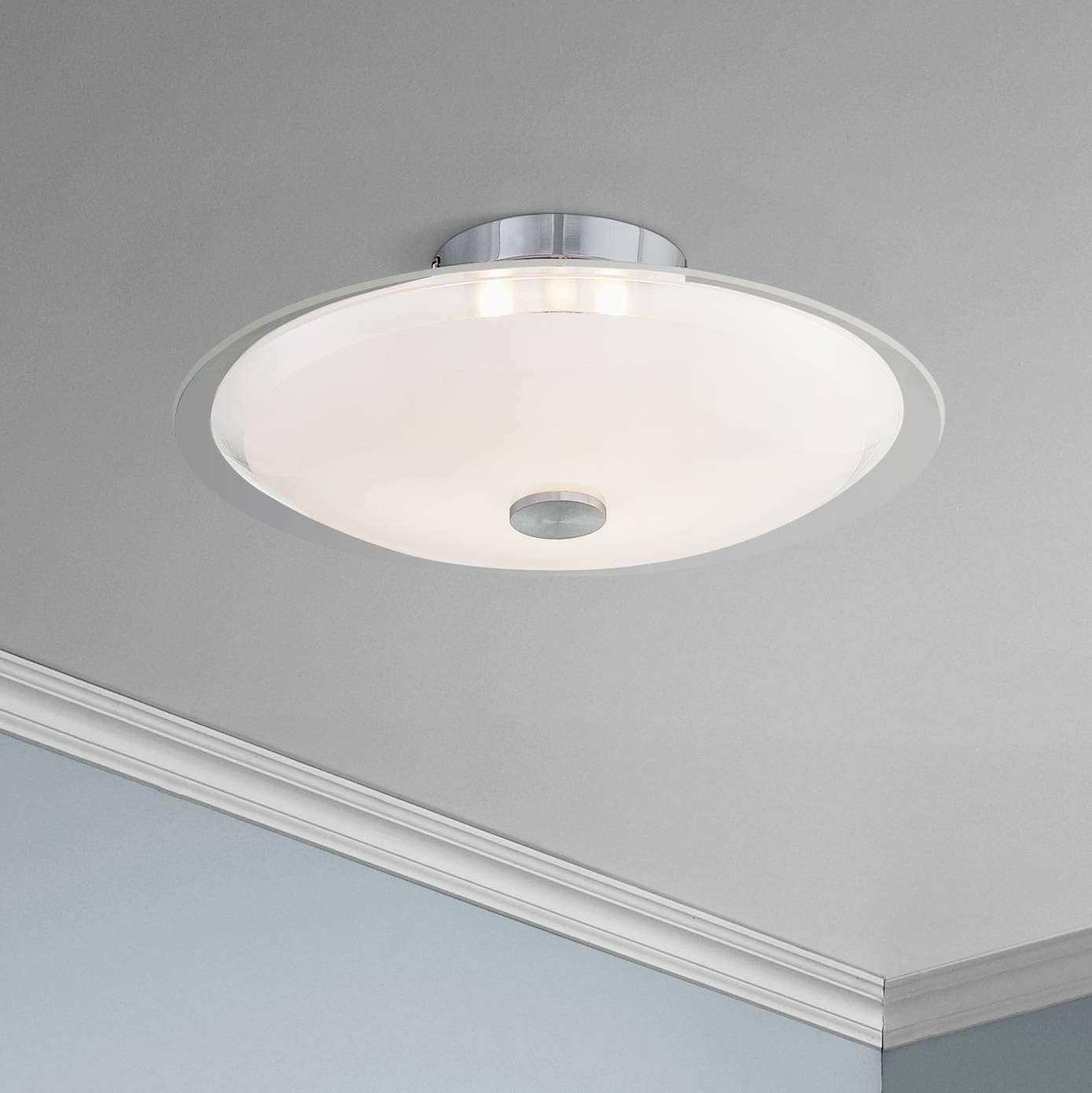 Possini Euro Design Glass Disk Modern Ceiling Light Semi-Flush Mount Fixture Chrome 15' Wide Clear Frosted Shade for House Bedroom Hallway Living Room Bathroom Dining Kitchen