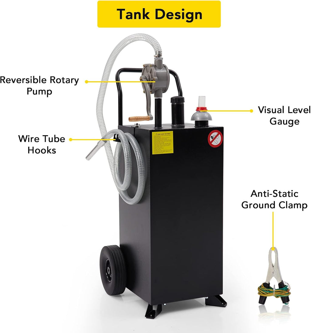 Garvee 30 gal Gas Caddy with Pump - Portable Fuel Tank Gasoline Storage Tank for Boat, Car, Garden, Lawnmower, ATV