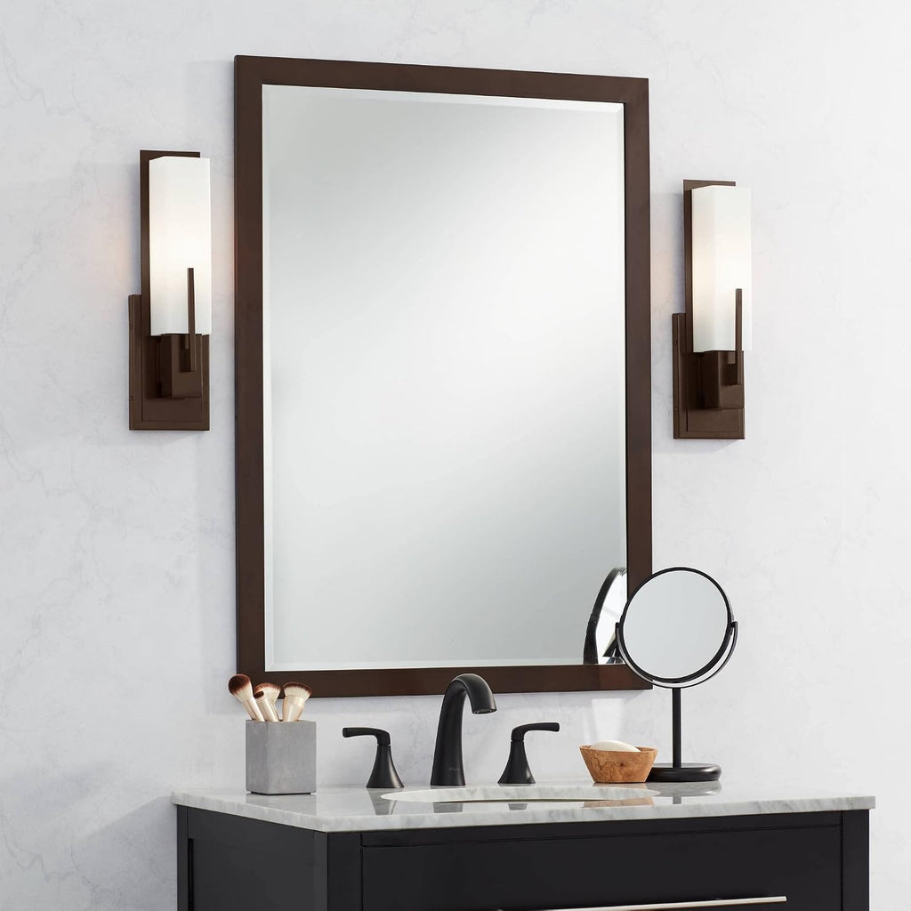 Possini Euro Design Midtown Modern Wall Light Sconce Bronze Hardwired 4 1/2' Fixture Opal White Glass Rectangular Shade for Bedroom Bedside Bathroom Vanity Living Room Hallway Dining House Kitchen