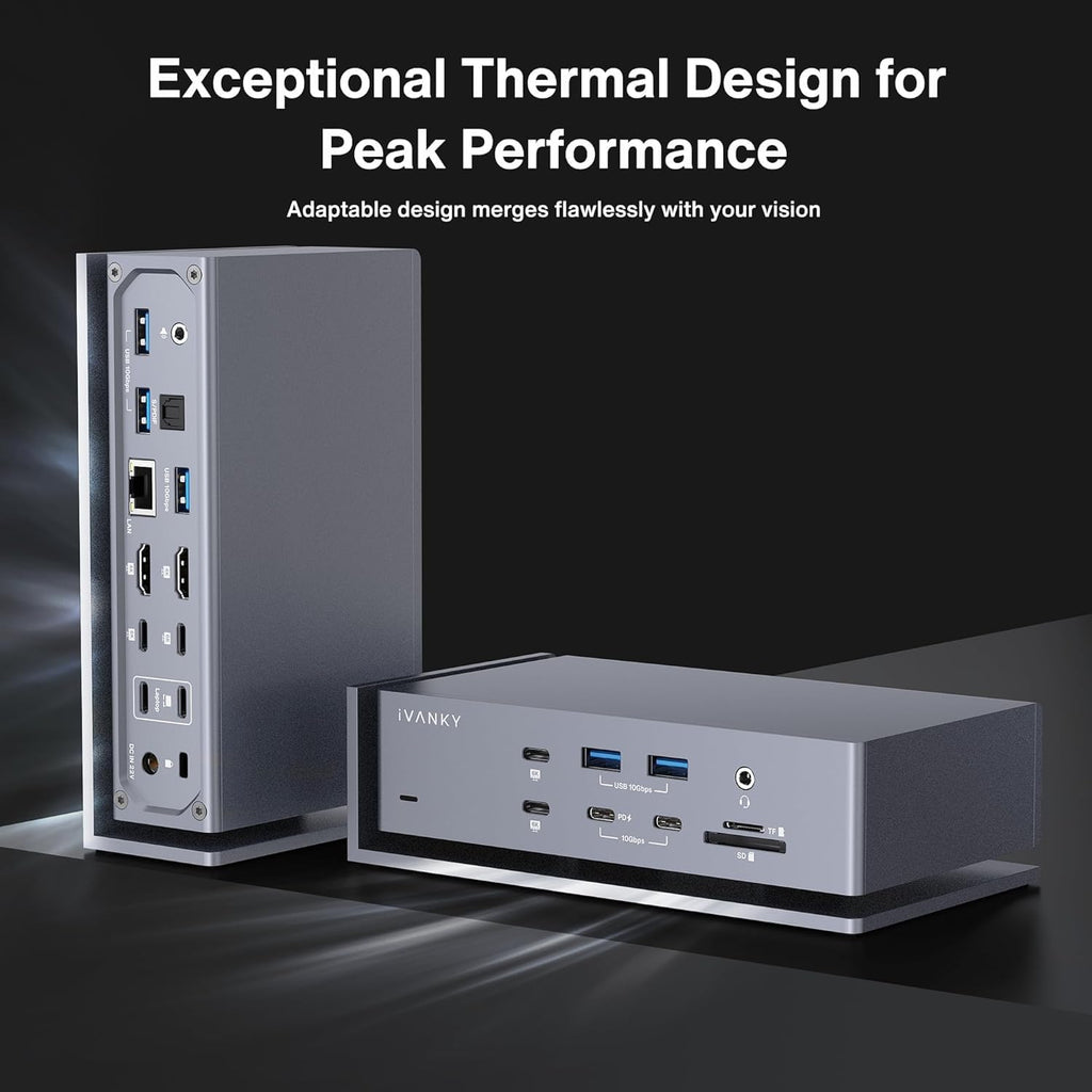 iVANKY FusionDock Max 1 Dual Thunderbolt 4 Chips, 20-in-1 Quad 6K@60Hz Monitor MacBook Docking Station, 40Gbps Dock for Mac M1/M2/M3 Pro/Max, 2HDMI 2.0, 96W PD, 10Gbps USB, 2.5 GbE