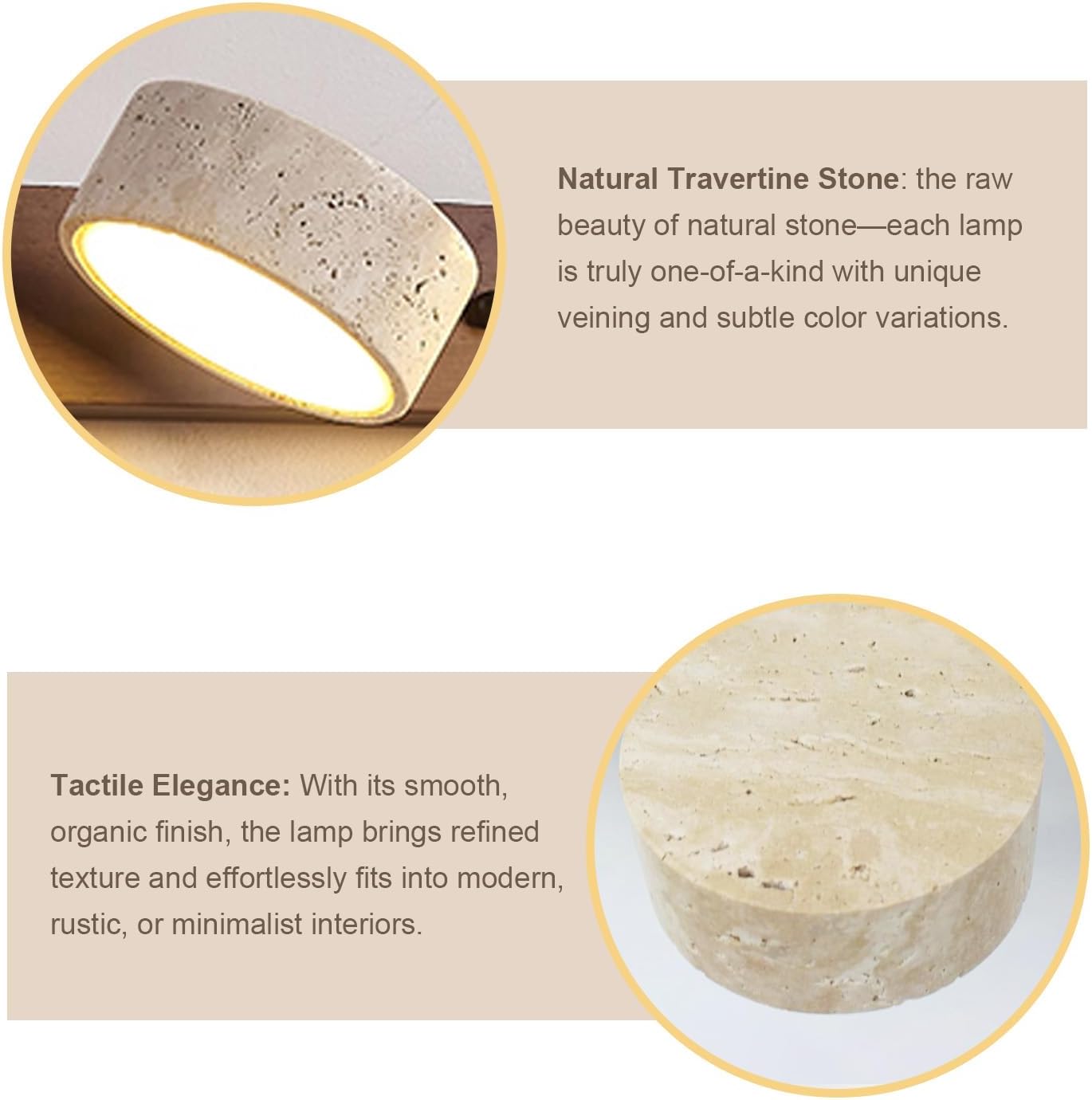 LED Natural Stone Vanity Light with 3 Travertine Stone Shades, Bathroom Vanity Light Fixture, 360° Rotatable Stone Lampshades, Modern Rustic Wall Lamp for Bedroom, Living Room, Hallway (Walnut Wood)
