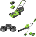 Greenworks 40V 16' TruBrushless™ Cordless Lawn Mower & 0.065' Dual Line Replacement String Trimmer Line Spool, 3 Count & 40V Cordless String Trimmer and Leaf Blower Combo Kit